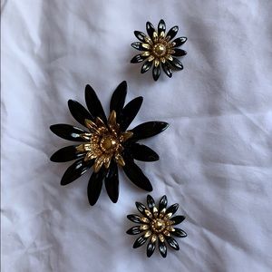 Sarah Coventry Vintage Brooch & Earrings, Black